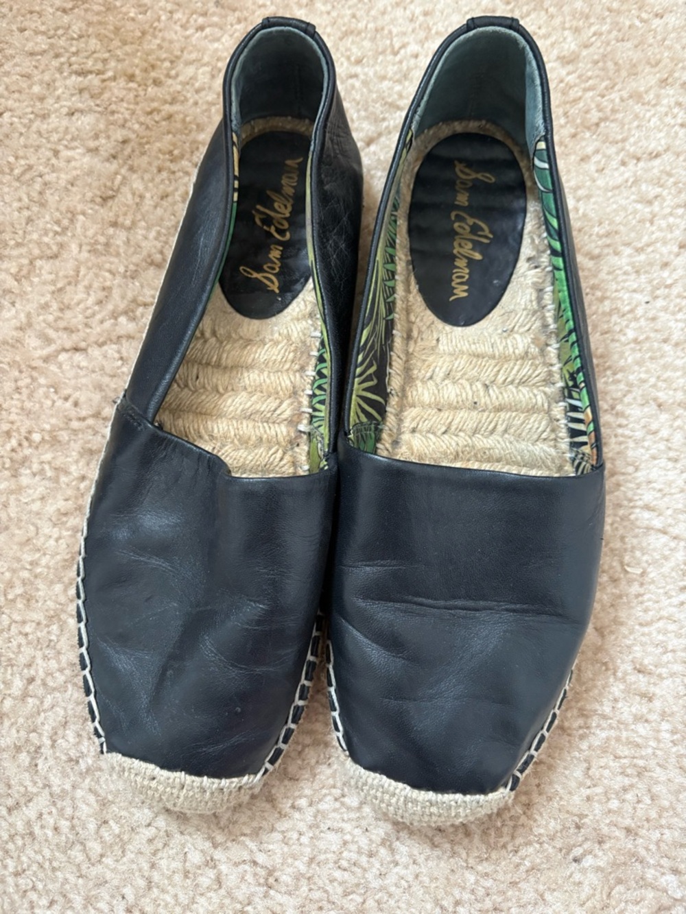 Sam Edelman Black Leather Espadrille Slip-Ons